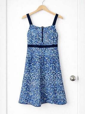 Lands' End Navy and Sky Blue Floral One-Piece Swimdress Sz S